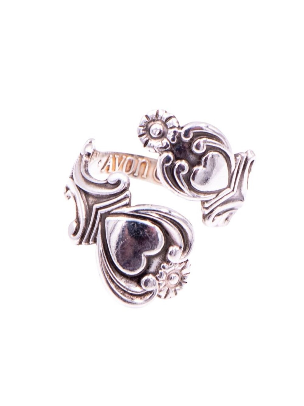 Vintage Avon Treasured Heart 1975 Sterling Silver Bypass Ring Size 7.5